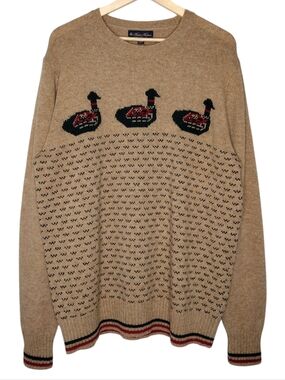 Brooks Brothers 100% Wool Knit Duck Motif Long Sleeve Crew-Neck Sweater Sz XL